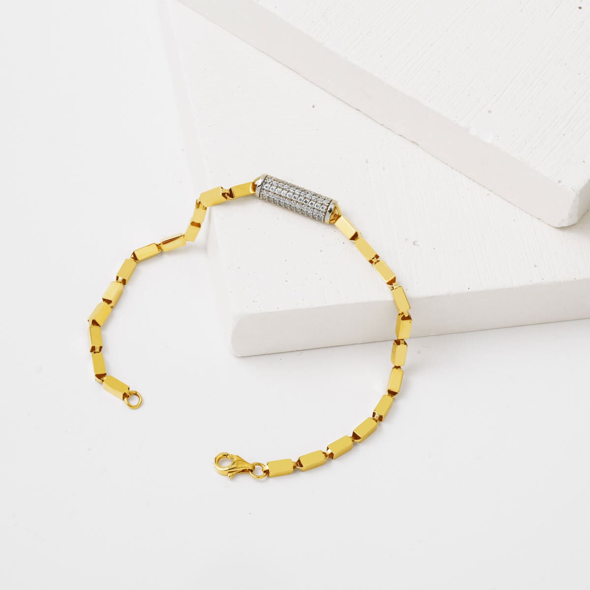 14K Yellow Gold Sparkling Cylinder Cubic Zirconia Bracelet