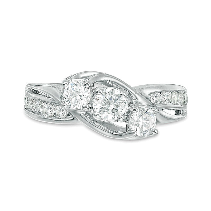 1.0 CT. TW Diamond Three Stone Slant Engagement Ring in 14K White Gold