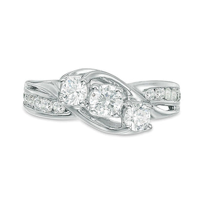 1.0 CT. TW Diamond Three Stone Slant Engagement Ring in 14K White Gold