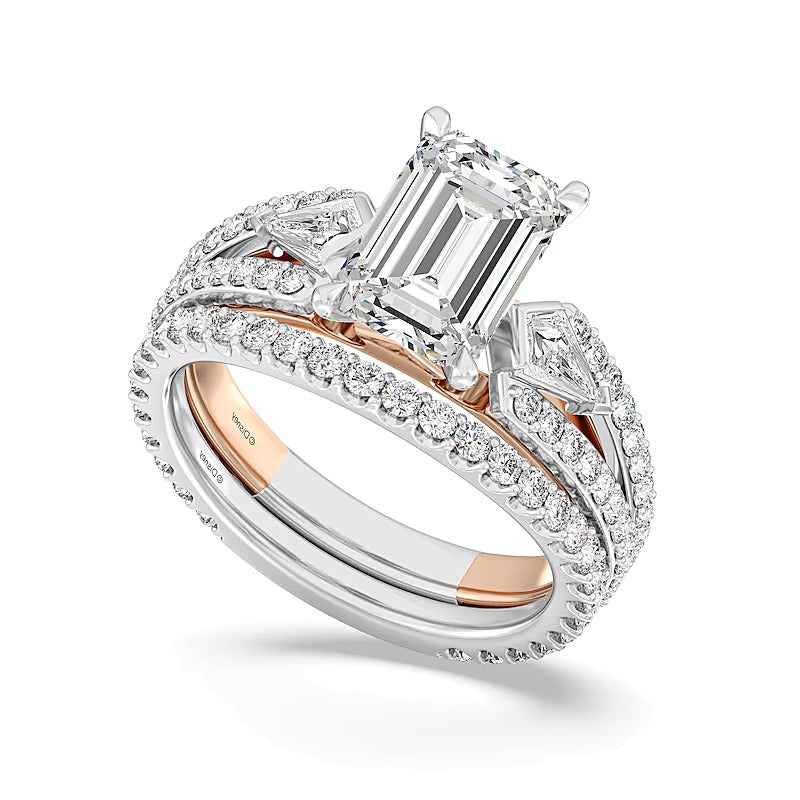 Enchanted Star Aurora 4.0 CT. TW Emerald Lab-Grown Diamond Collar Engagement Ring in 14K Two-Tone Gold