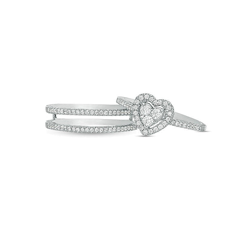 0.5 CT. TW Diamond Heart Frame Three Piece Bridal Set in 10K White Gold