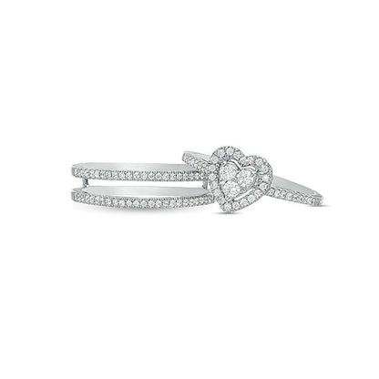 0.5 CT. TW Diamond Heart Frame Three Piece Bridal Set in 10K White Gold
