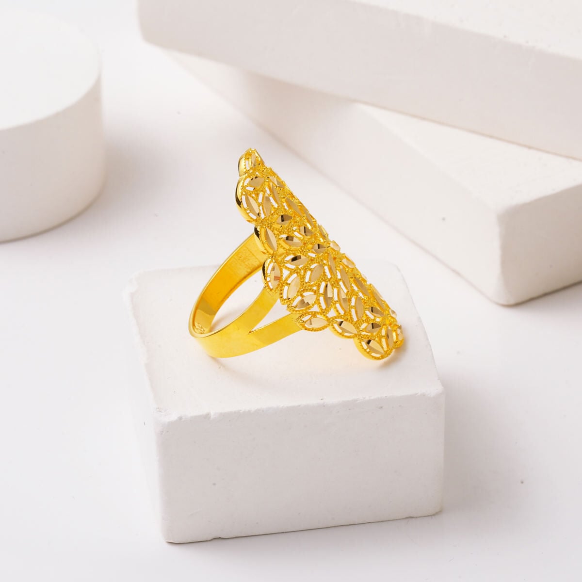 14K Yellow Gold Flower of Life Marquise Ring