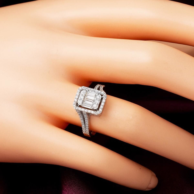 14K White Gold 0.70 Ct Baguette Moissanite Ring