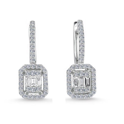 14K White Gold Baguette Diamond Earrings