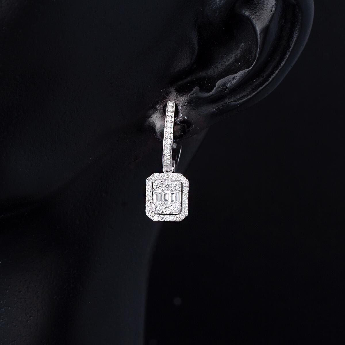 14K White Gold Baguette Diamond Earrings