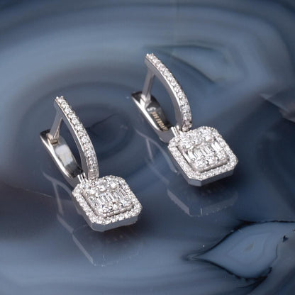 14K White Gold Baguette Diamond Earrings