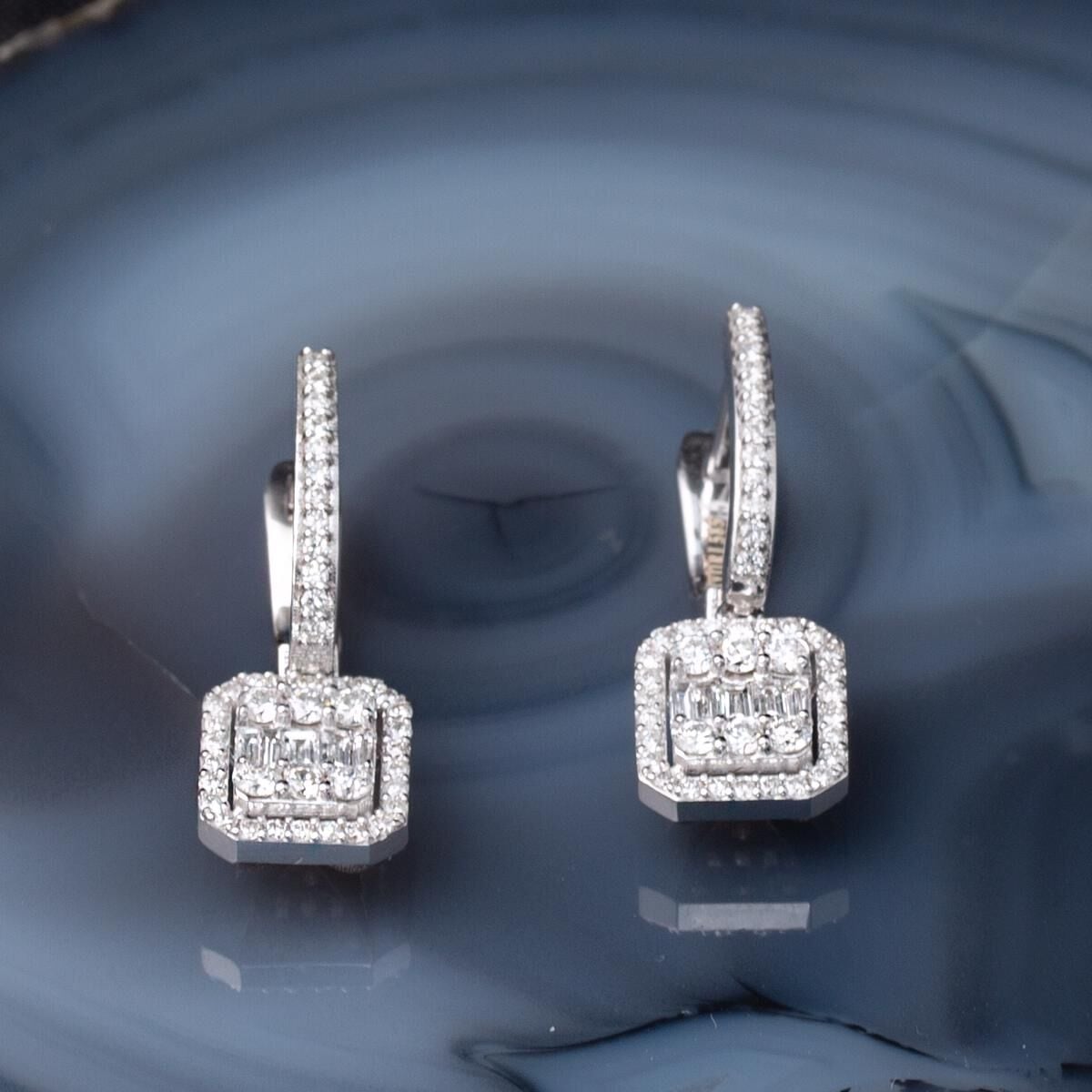 14K White Gold Baguette Diamond Earrings