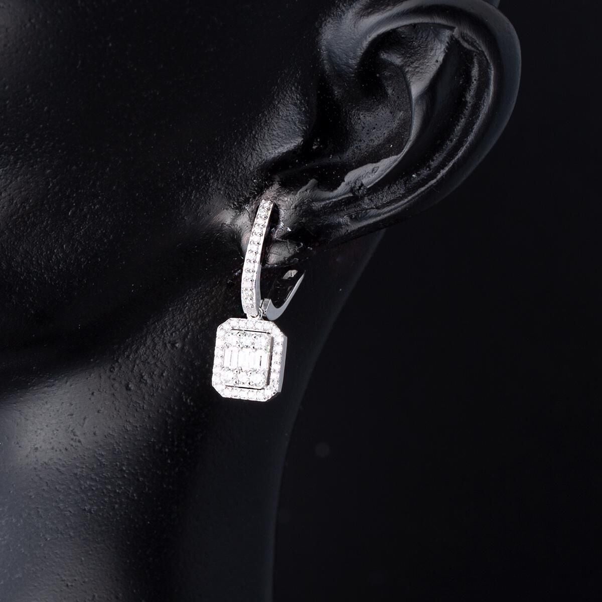 14K White Gold Baguette Diamond Earrings