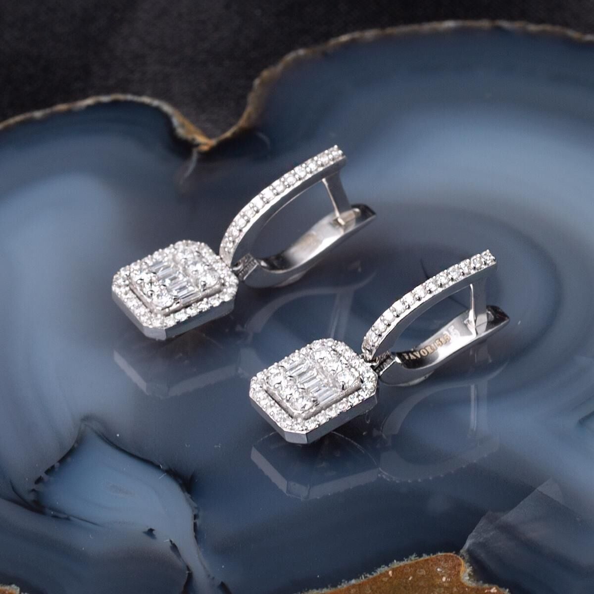 14K White Gold Baguette Diamond Earrings