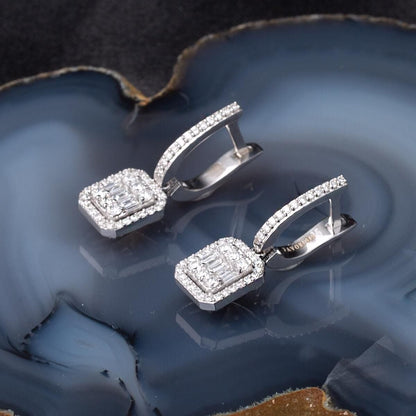 14K White Gold Baguette Diamond Earrings
