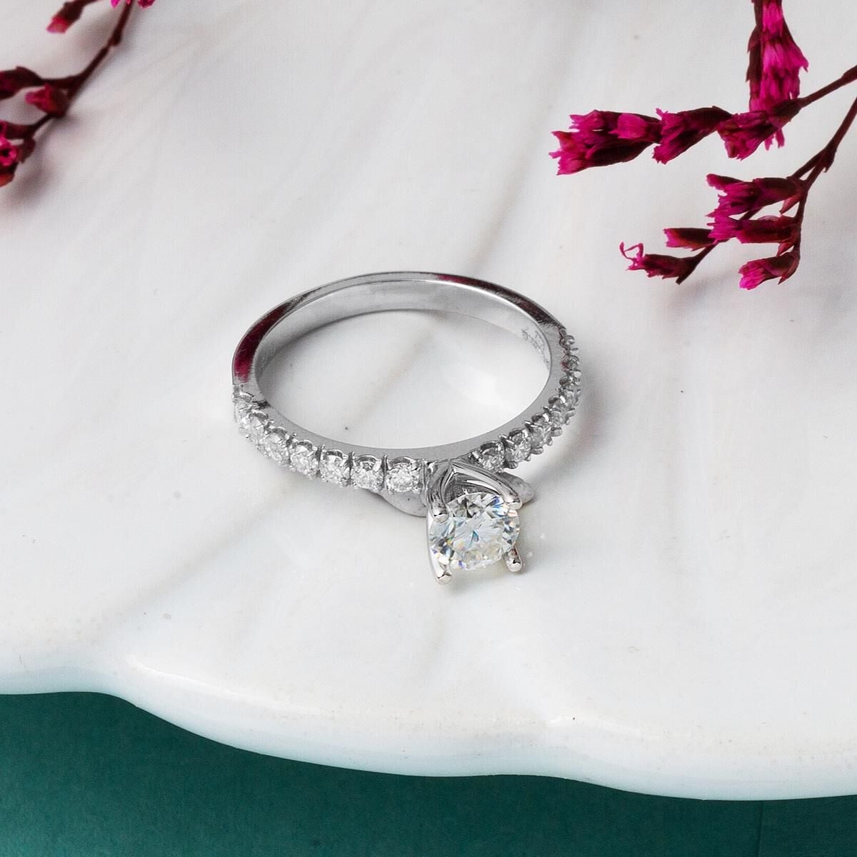 14K White Gold 0.75 Ct Moissanite Solitaire Ring