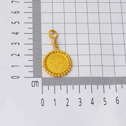 14K Yellow Gold Half Ottoman Resat Coin Cubic Zirconia Pendant