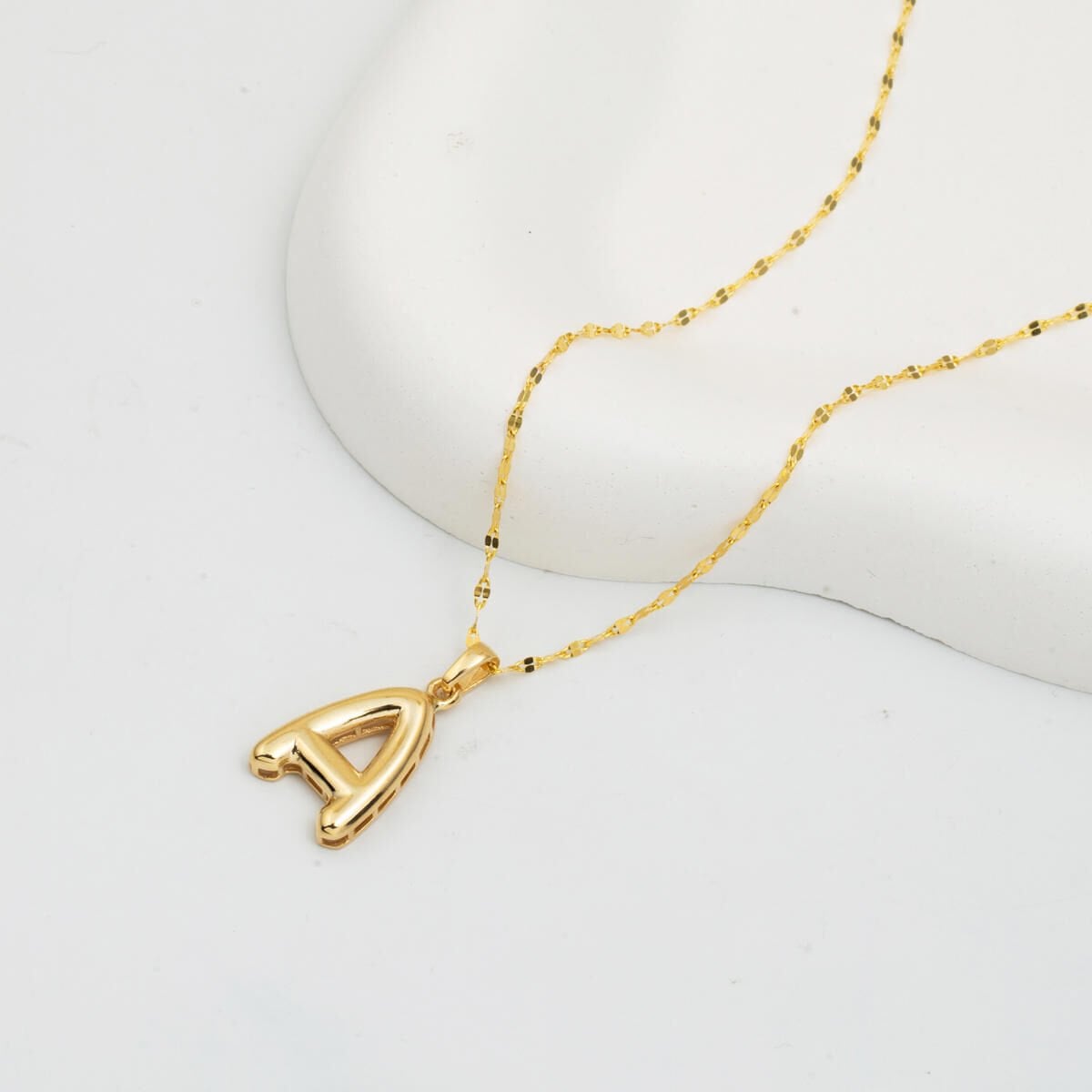 14K Yellow Gold Balloon Initial A Necklace