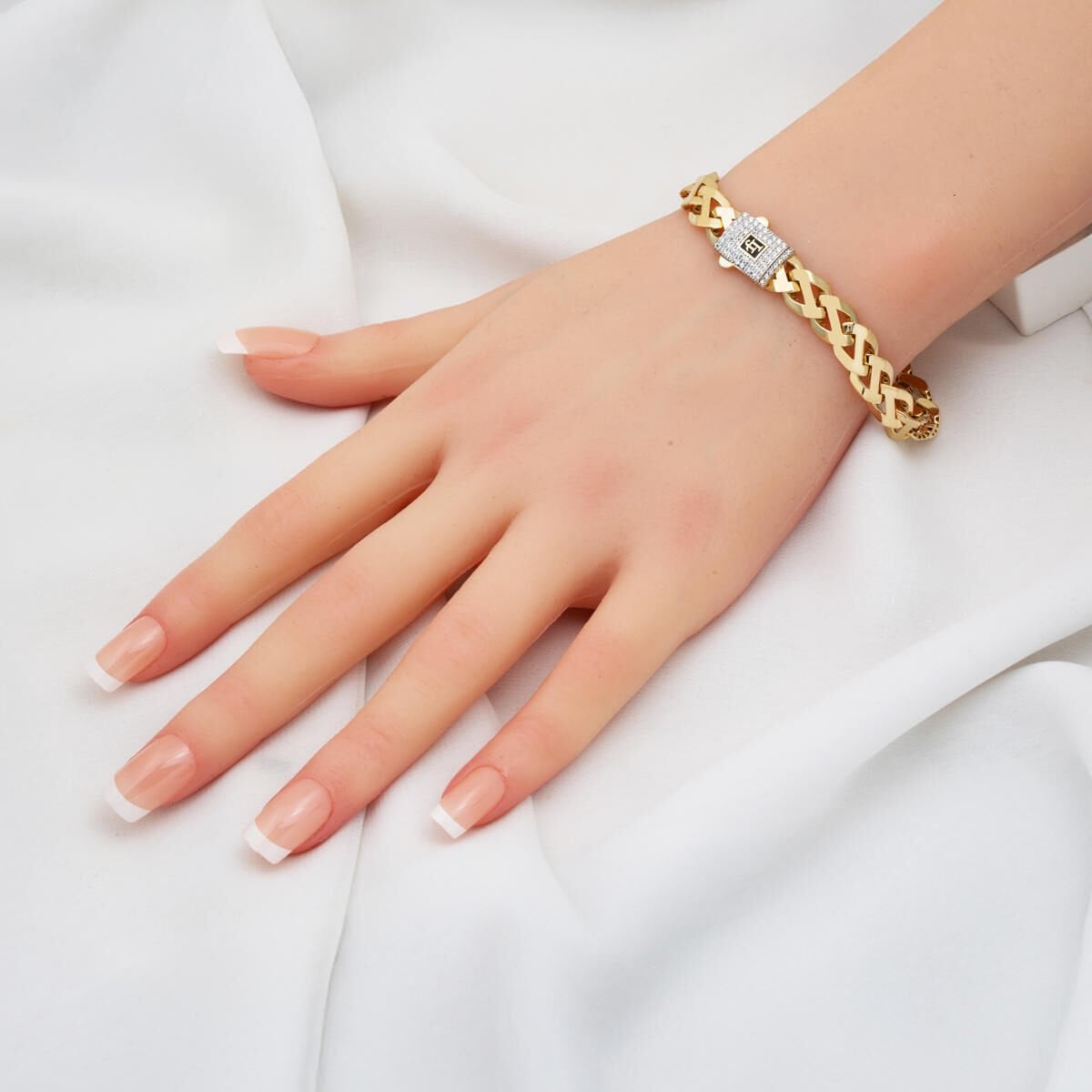 14K Yellow Gold Curb Braided Enamel Bracelet