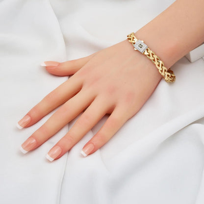14K Yellow Gold Curb Braided Enamel Bracelet
