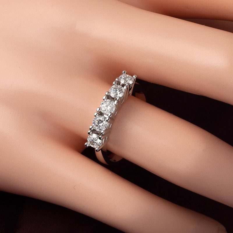 14K White Gold 0.80 Ct Five Stone Moissanite Ring