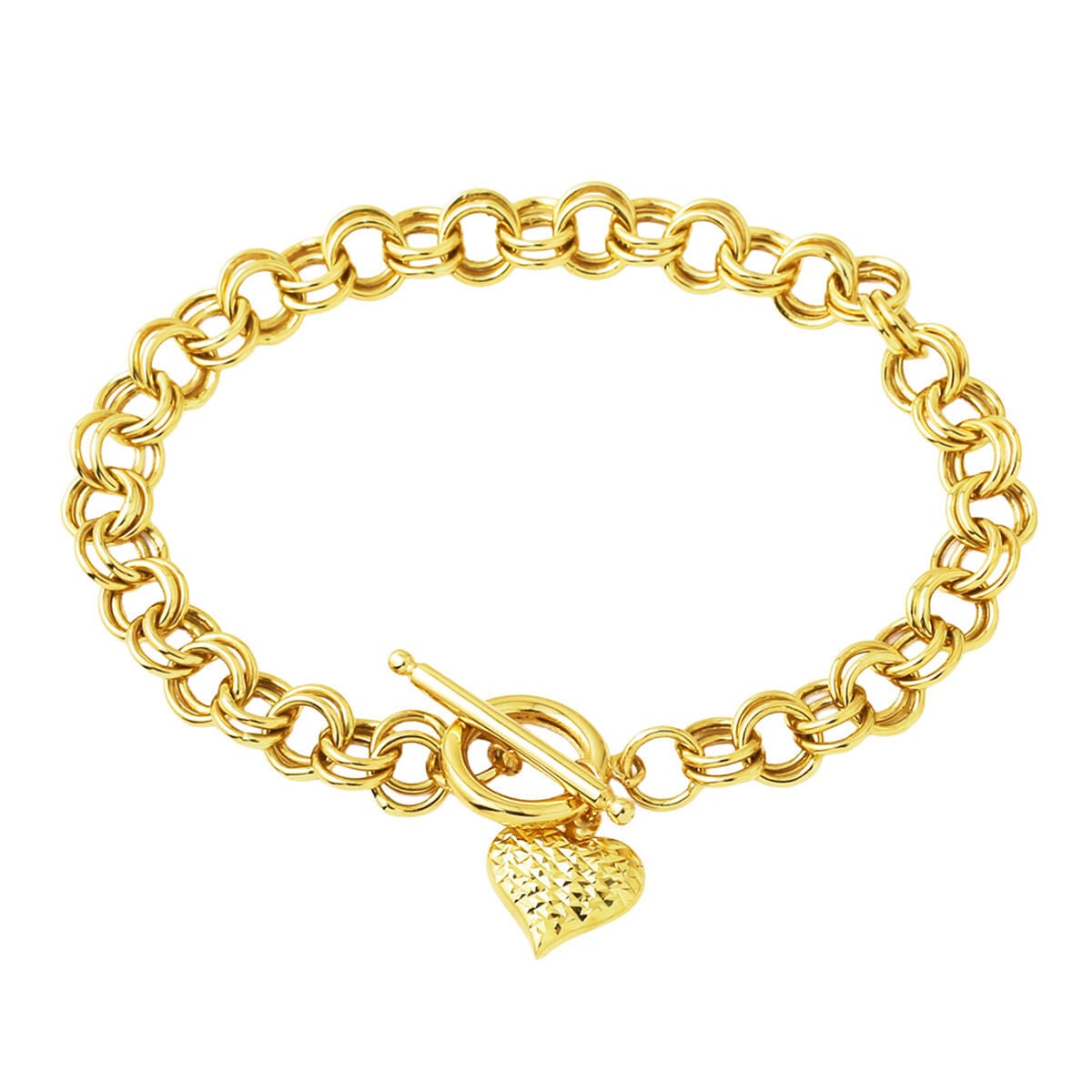 14K Yellow Gold Hoop Chain Heart Bracelet