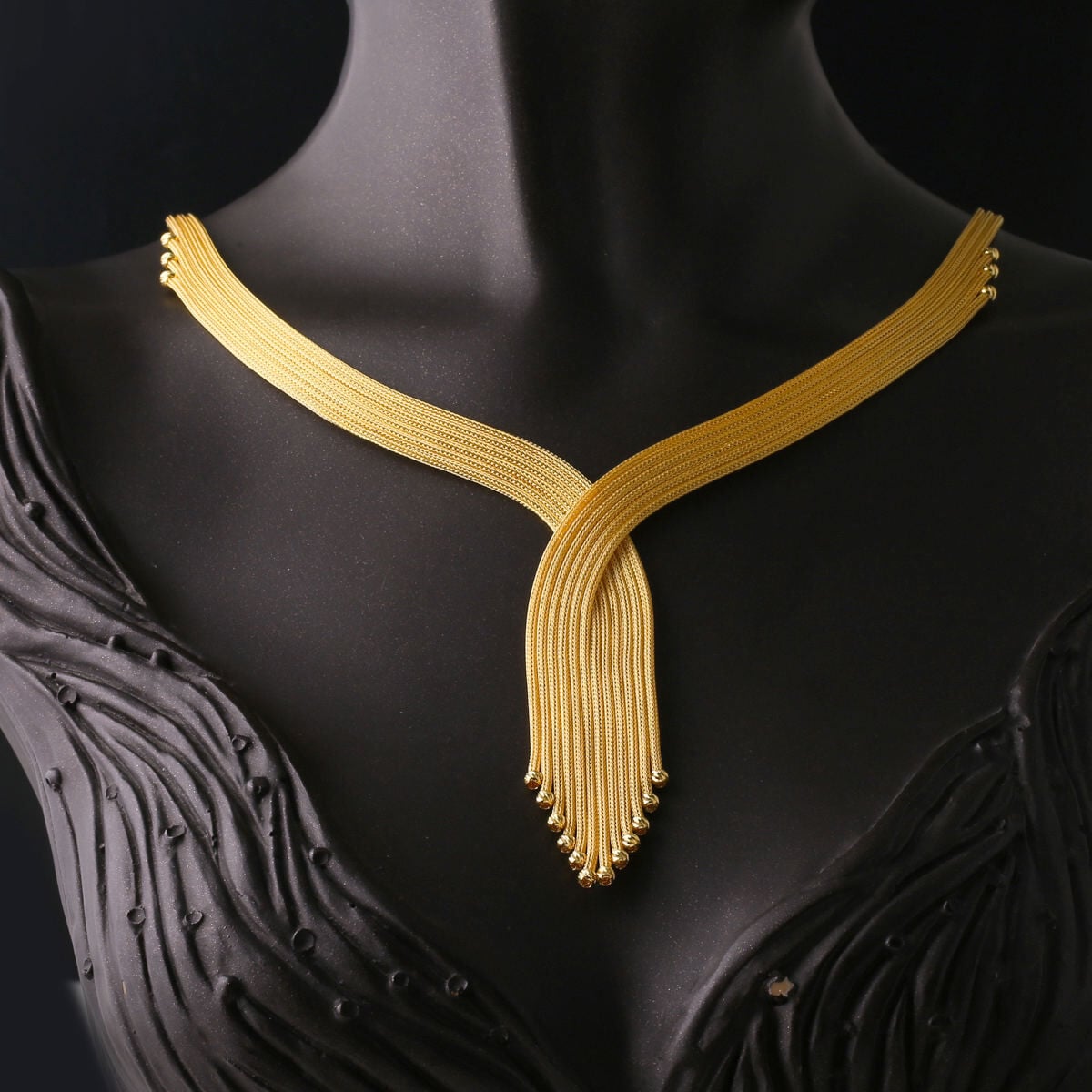 14K Yellow Gold Woven Link Chain Drop Jewelry Set