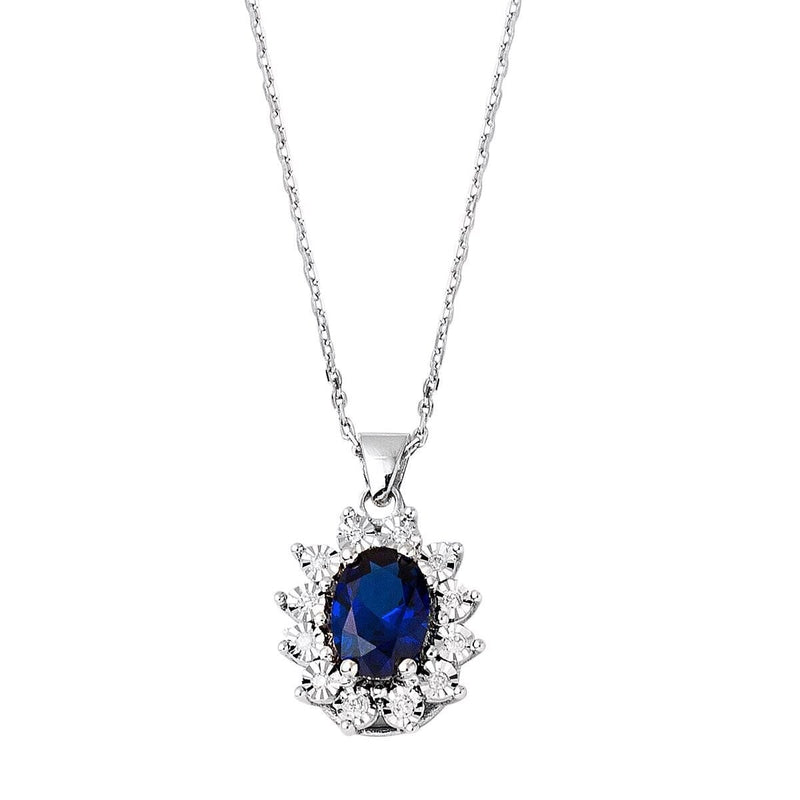 14K White Gold 0.87 Ct Sapphire & 0.05 Ct Diamond Necklace