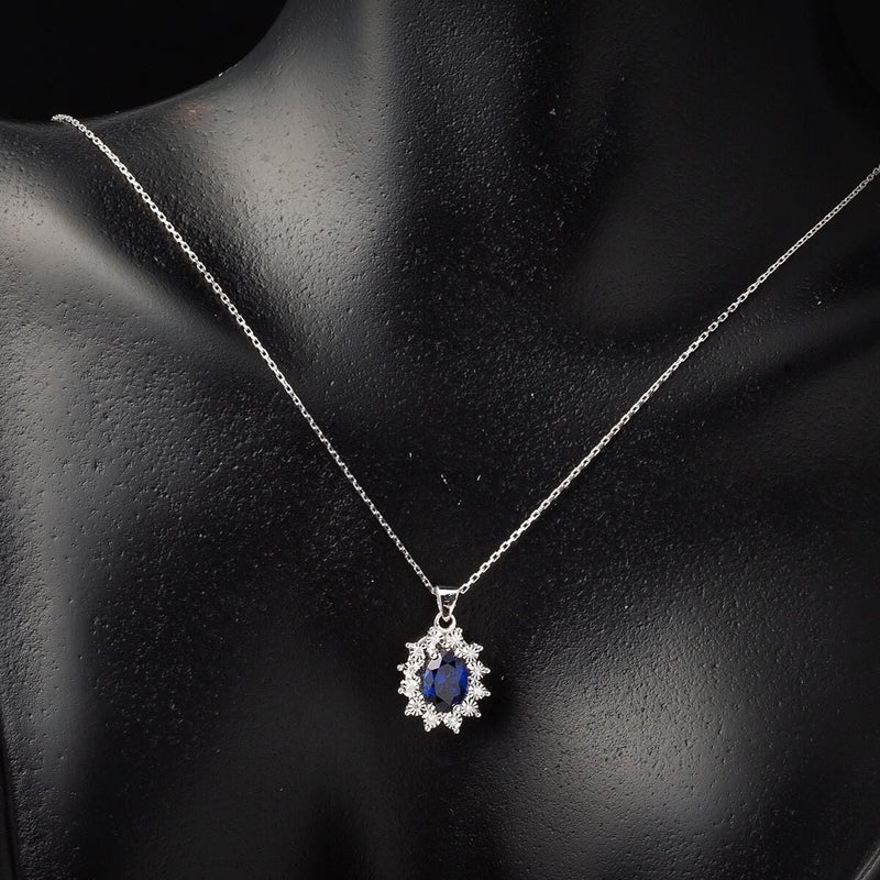 14K White Gold 0.87 Ct Sapphire & 0.05 Ct Diamond Necklace