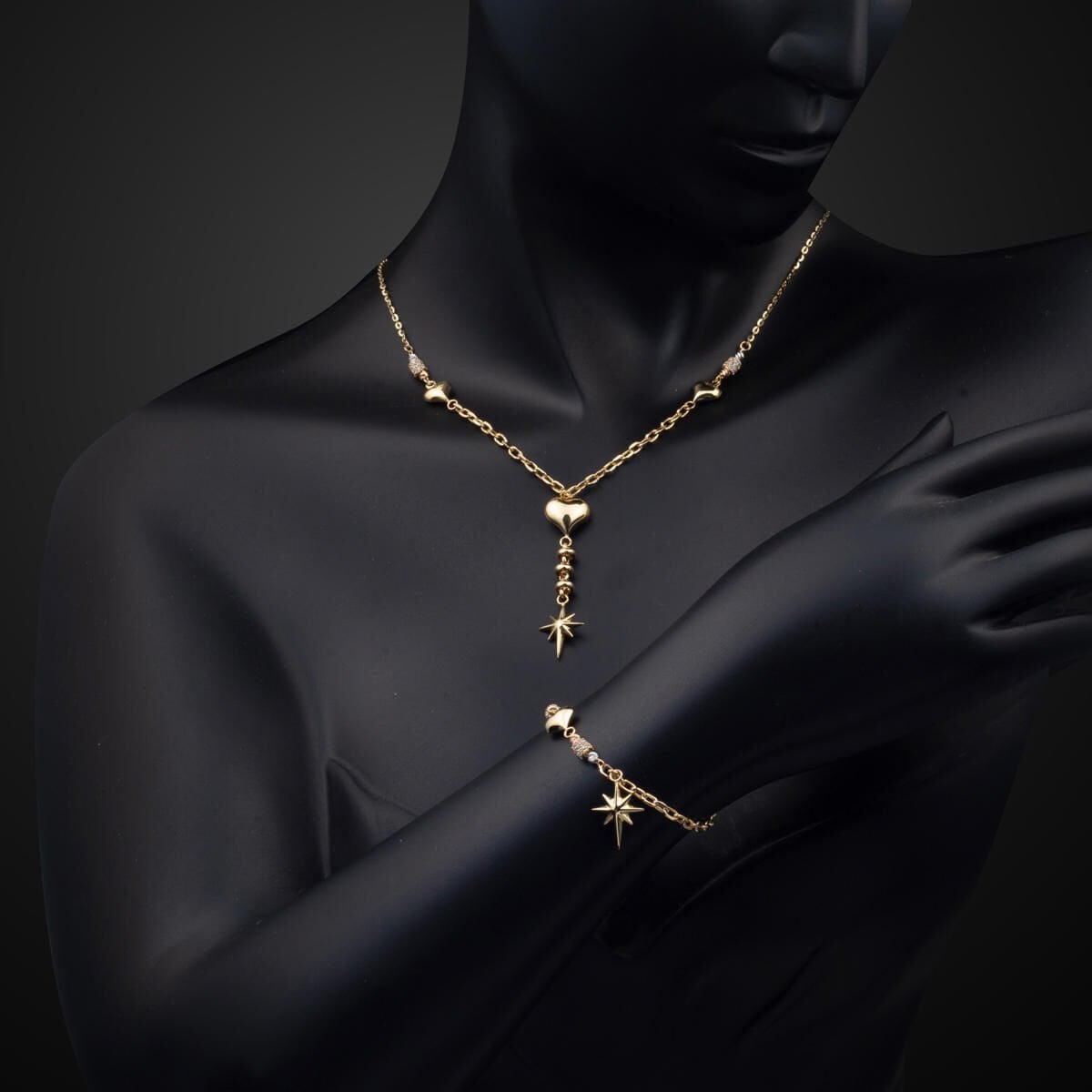 14K Yellow Gold Star of My Heart Designer Inspired Cubic Zirconia Jewelry Set