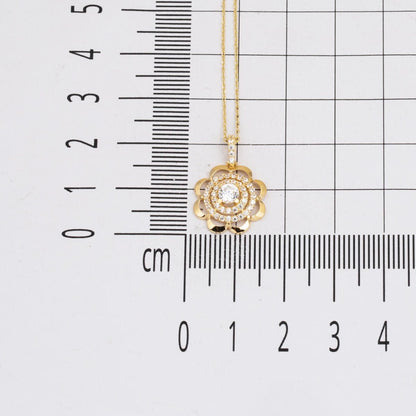 14K Yellow Gold Chakra Flower of Life Cubic Zirconia Necklace