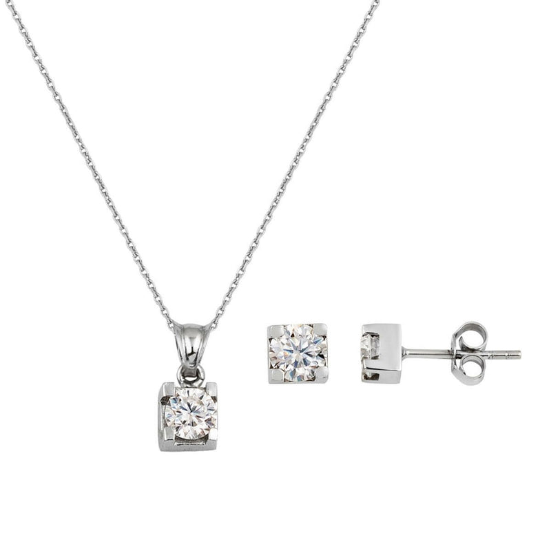 14K White Gold 0.90 Ct Moissanite Necklace and Earrings Set