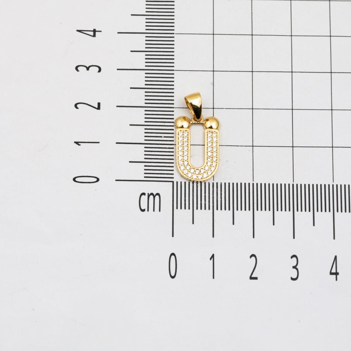 14K Yellow Gold U Initial Cubic Zirconia Pendant