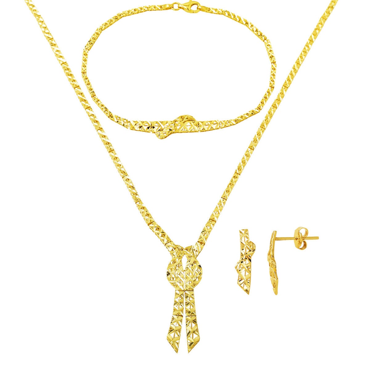 14K Yellow Gold Knot Engraved Bridal Set