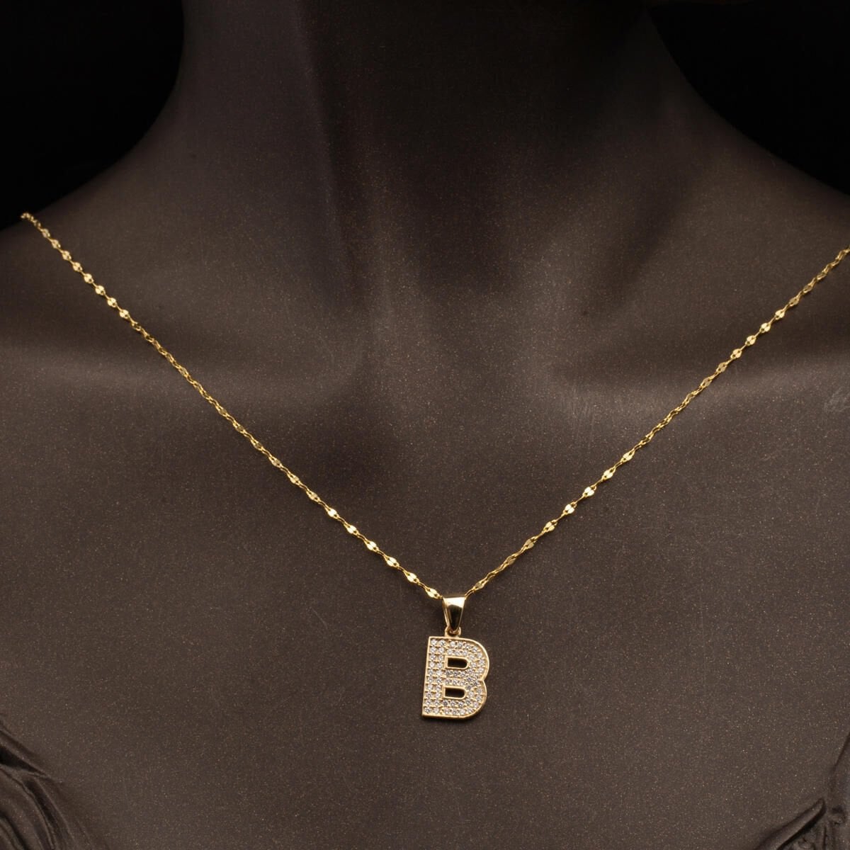 14K Yellow Gold Initial B Cubic Zirconia Initial Necklace