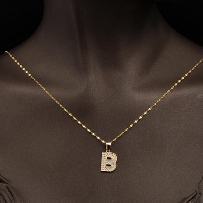 14K Yellow Gold Initial B Cubic Zirconia Initial Necklace