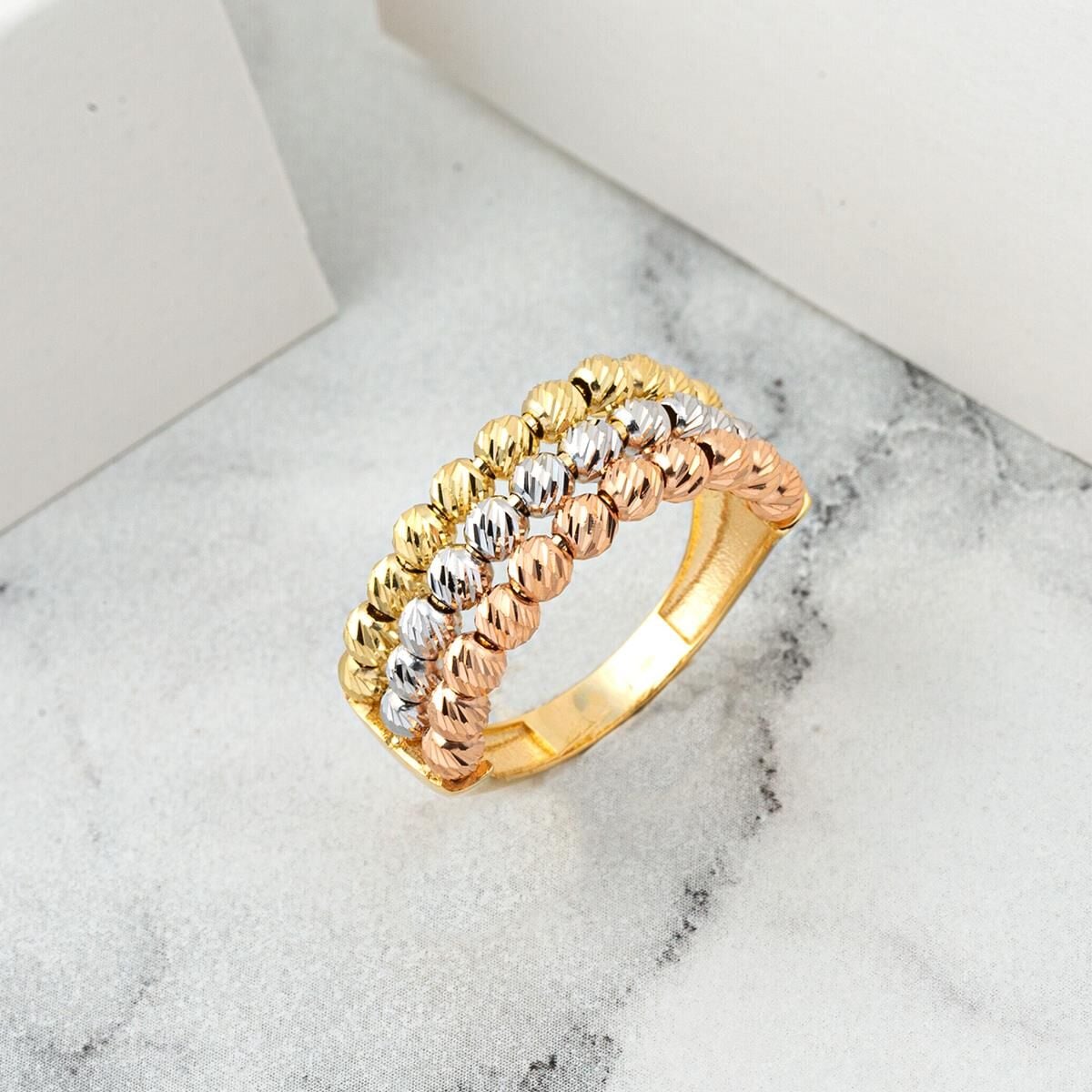 14K Yellow Gold Tria Bead Ring