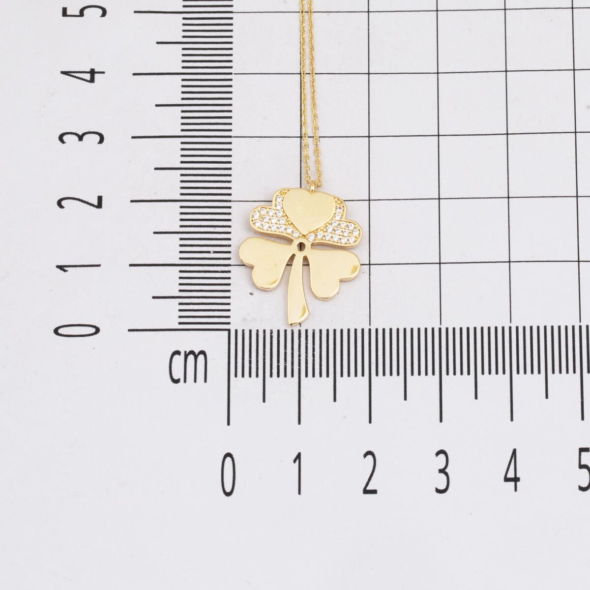14K Yellow Gold Four Leaf Clover Cubic Zirconia Necklace