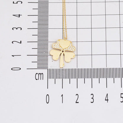 14K Yellow Gold Four Leaf Clover Cubic Zirconia Necklace