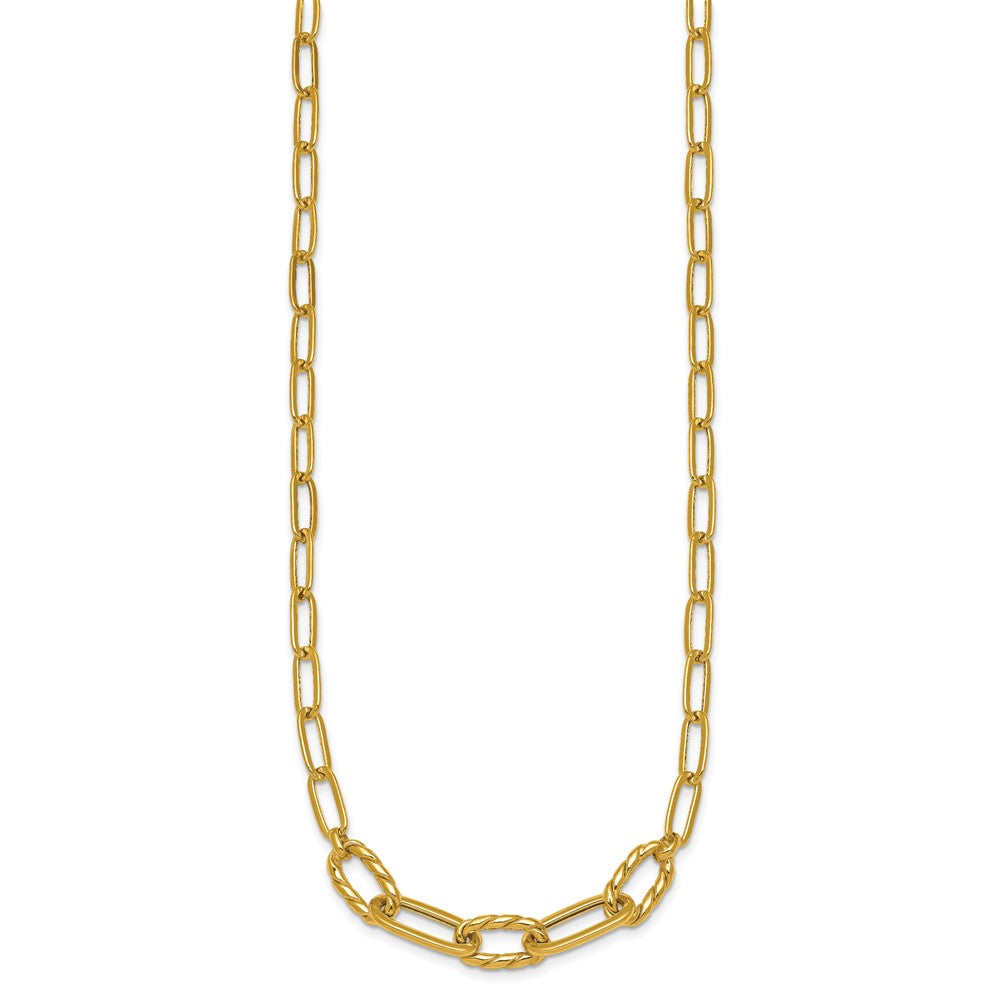 14K Yellow Gold Polished Fancy Oval and Twisted Link 18 Inch Paperclip Necklace