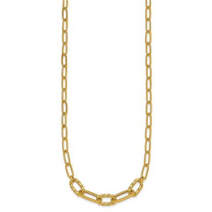 14K Yellow Gold Polished Fancy Oval and Twisted Link 18 Inch Paperclip Necklace