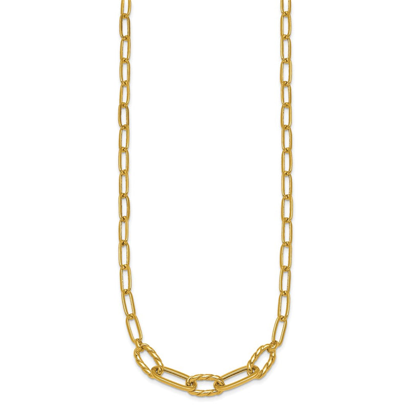14K Yellow Gold Polished Fancy Oval and Twisted Link 18 Inch Paperclip Necklace