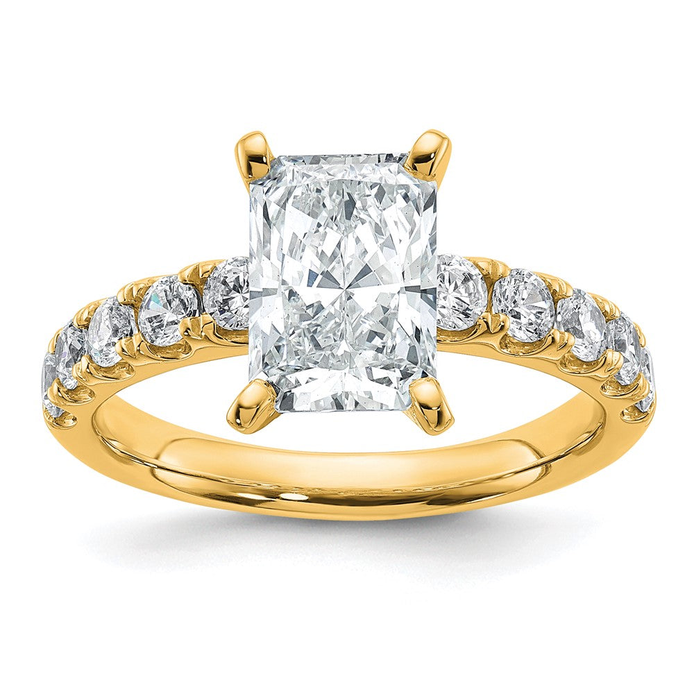 14K Yellow Gold 2 3/4 carat Certified Lab Grown Diamond VS+ F+ Radiant Complete Engagement Ring