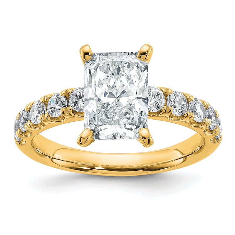 14K Yellow Gold 2 3/4 carat Certified Lab Grown Diamond VS+ F+ Radiant Complete Engagement Ring