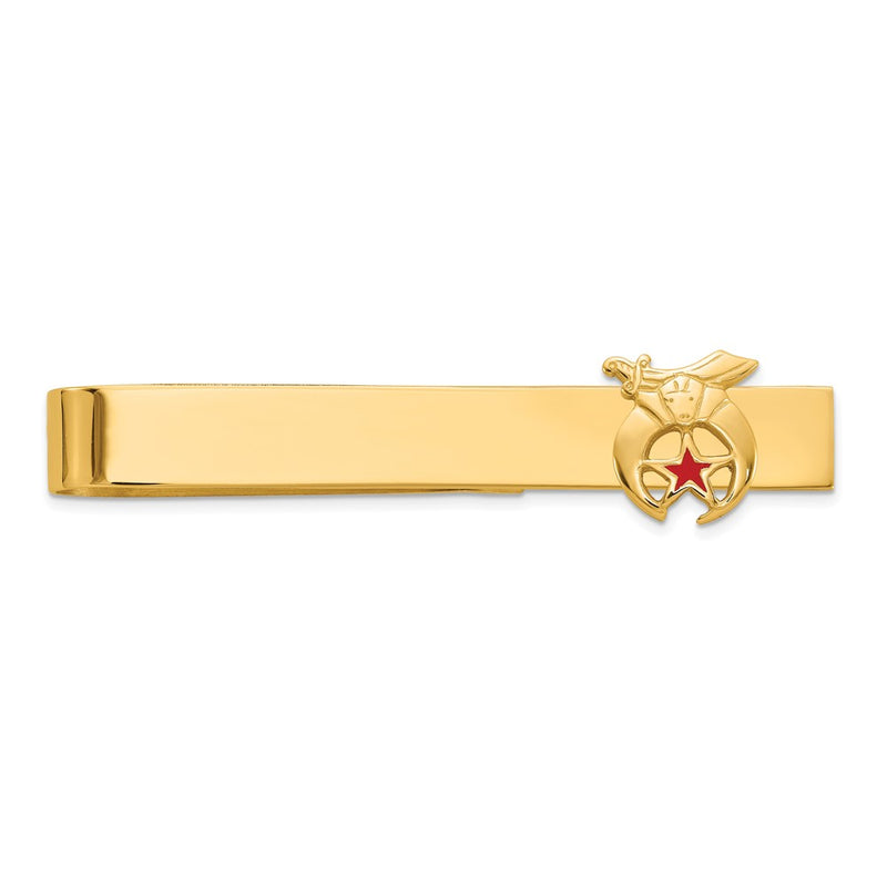 14K Yellow Gold Men's Polished and Textured with Red Enamel Masonic Shriner Medium Tie Bar