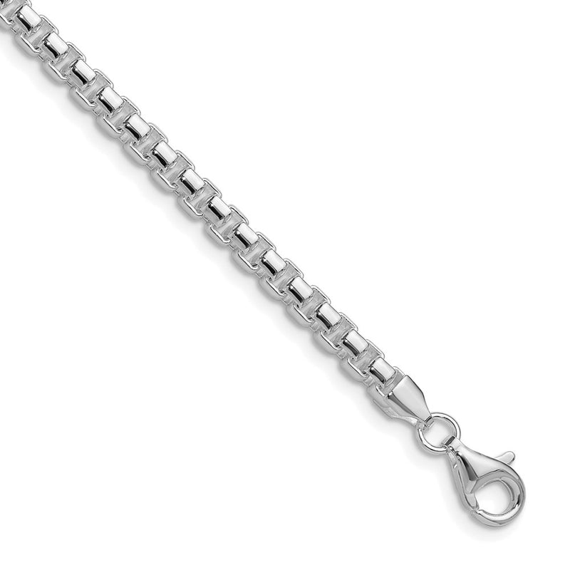 Sterling Silver Rhodium-plated Polished 4mm Round Box 30 Inch Chain