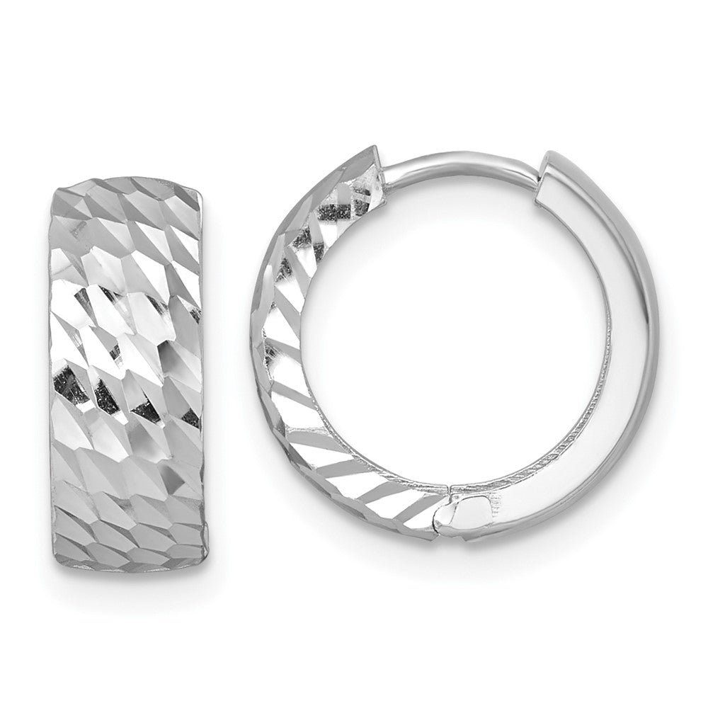 14K White Gold Polished 5.0mm Diamond-cut Round Hinged Hoop Earrings