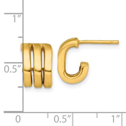 14K Yellow Gold 3.2x11.5mm Polished Oval3-Row J-Hoop Post Earrings
