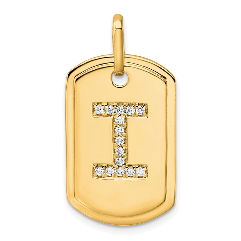 14K Yellow Gold Diamond Initial I Dog Tag Charm