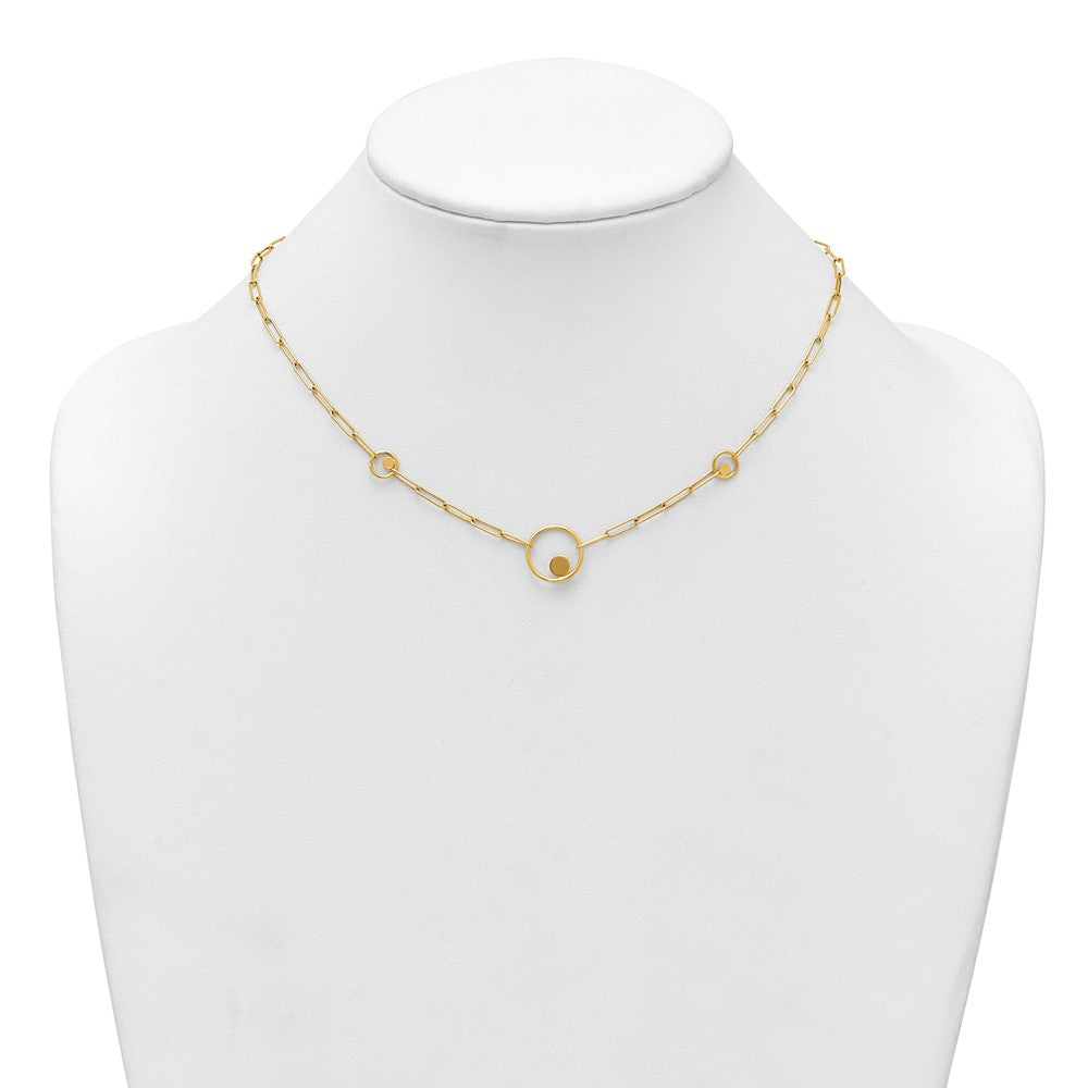 14K Yellow Gold Polished Circle in Circle and Paper Clip Links 3-Station 16.75 Inch Necklace