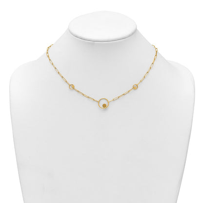 14K Yellow Gold Polished Circle in Circle and Paper Clip Links 3-Station 16.75 Inch Necklace