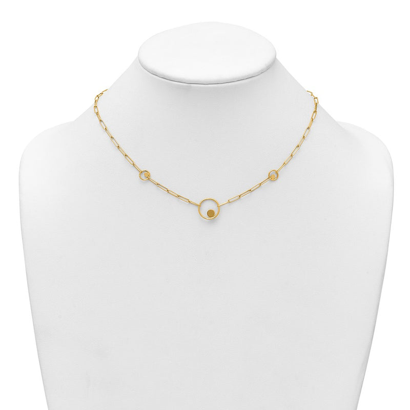 14K Yellow Gold Polished Circle in Circle and Paper Clip Links 3-Station 16.75 Inch Necklace