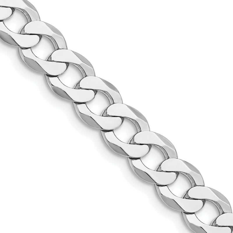 Sterling Silver Rhodium-plated 7.5mm Flat Curb 28 Inch Chain