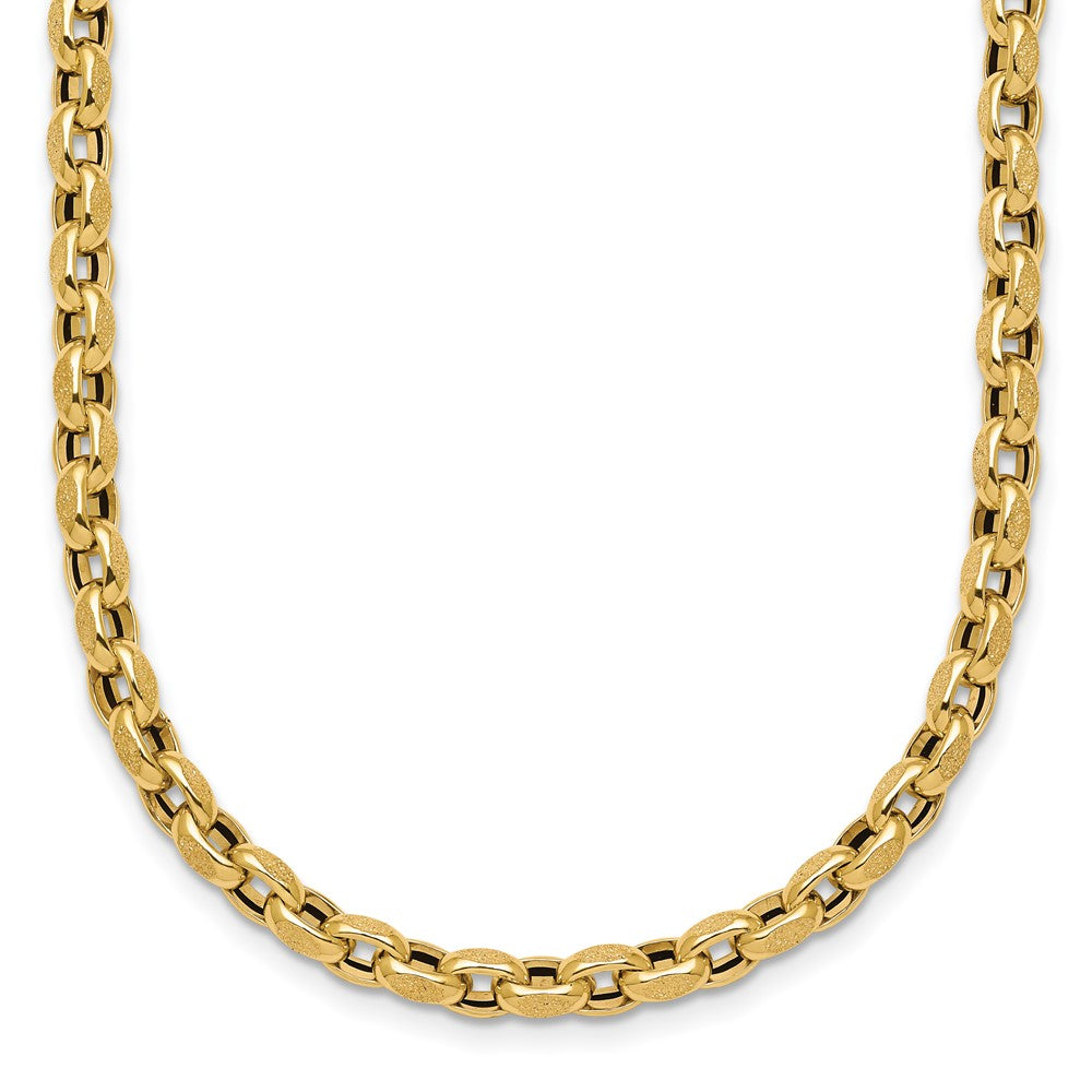 14K Yellow Gold Polished 4mm Fancy Textured Rolo Link 17.25 Inch Necklace